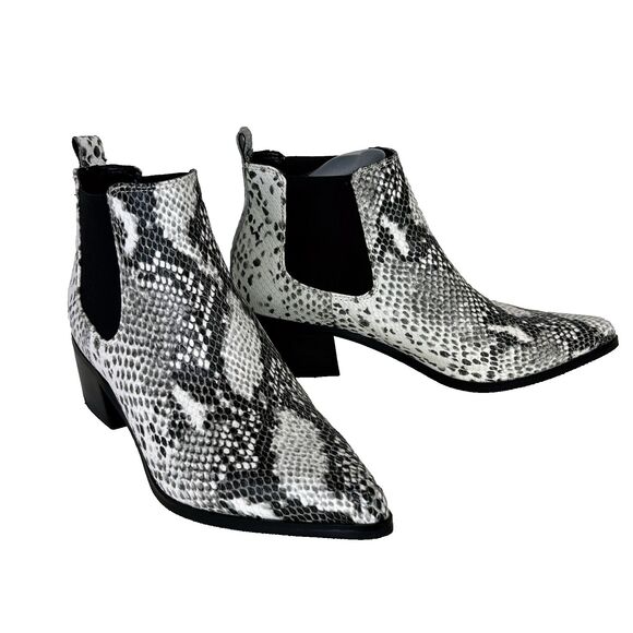 BLONDO Emelia Chelsea Bootie White Black Snake Print Waterproof Leather Boots 8 - Picture 2 of 11